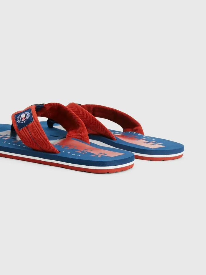 Tommy Hilfiger Logo Patch FlipFlops Cinnabar Red Mens Sandals Sliders and Flip Flops Gift for Friend