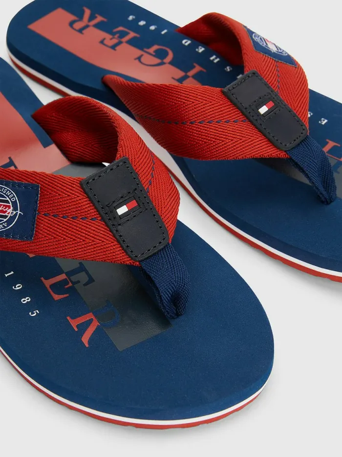 Tommy Hilfiger Logo Patch FlipFlops Cinnabar Red Mens Sandals Sliders and Flip Flops Gift for Friend