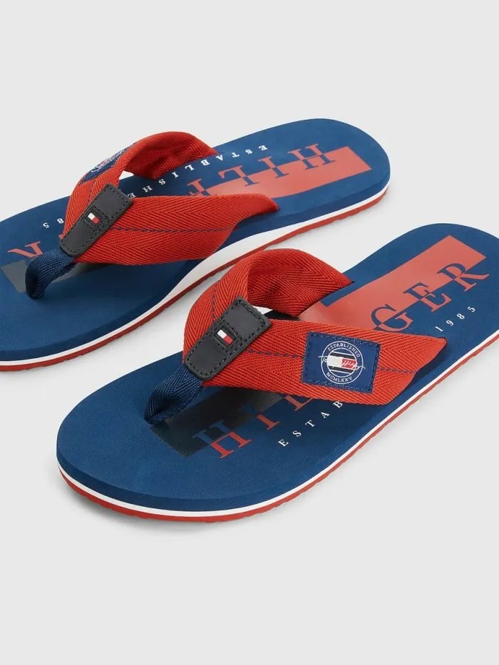 Tommy Hilfiger Logo Patch FlipFlops Cinnabar Red Mens Sandals Sliders and Flip Flops Gift for Friend