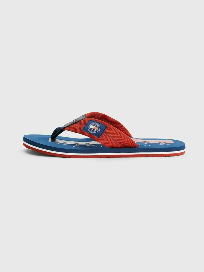 Tommy Hilfiger Logo Patch FlipFlops Cinnabar Red Mens Sandals Sliders and Flip Flops Gift for Friend