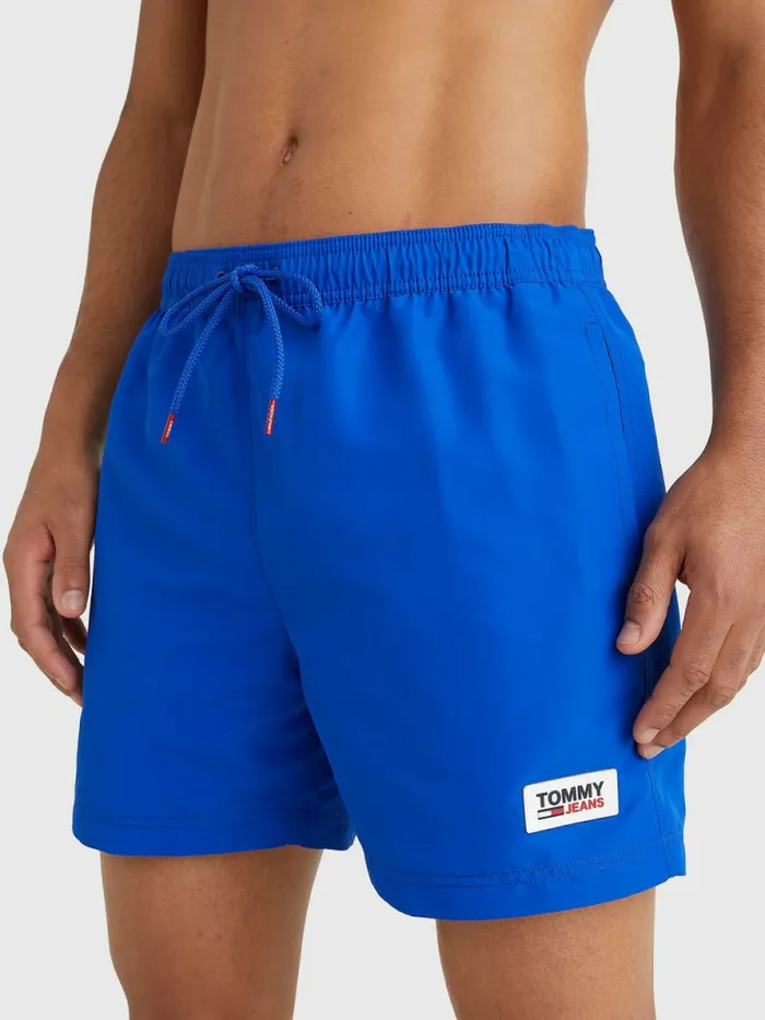 Tommy Hilfiger Logo Patch Mid Length Swim Shorts Ultra Blue Mens Swimwear For Sale Tommy Hilfiger Logo Patch Mid Length Swim Shorts Ultra Blue Mens Swimwear For Sale