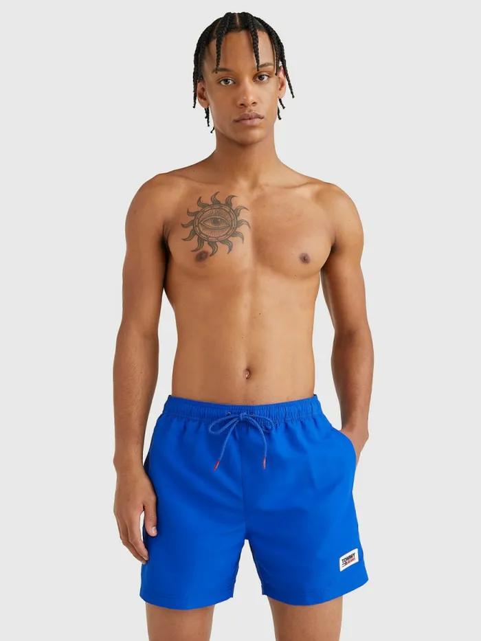 Tommy Hilfiger Logo Patch Mid Length Swim Shorts Ultra Blue Mens Swimwear For Sale