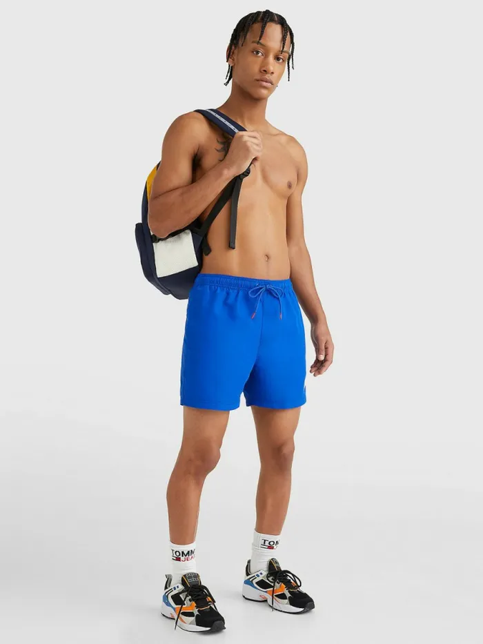 Tommy Hilfiger Logo Patch Mid Length Swim Shorts Ultra Blue Mens Swimwear For Sale