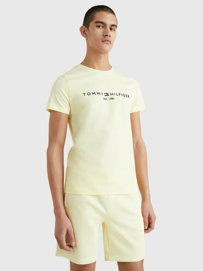 Tommy Hilfiger Logo Print TShirt Lemon Twist Mens TShirts On Sale