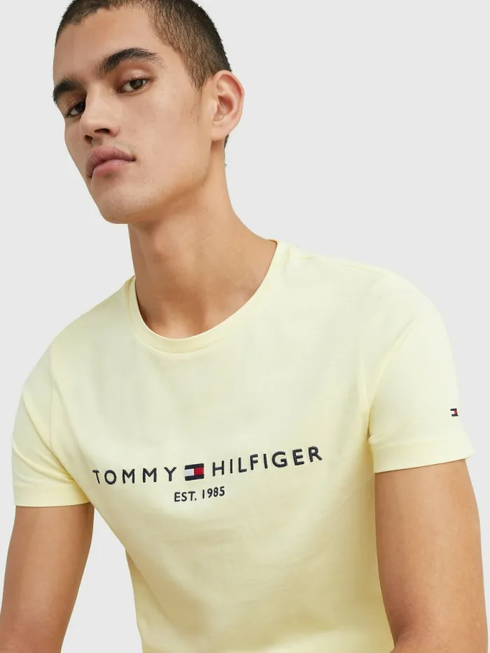 Tommy Hilfiger Logo Print TShirt Lemon Twist Mens TShirts On Sale