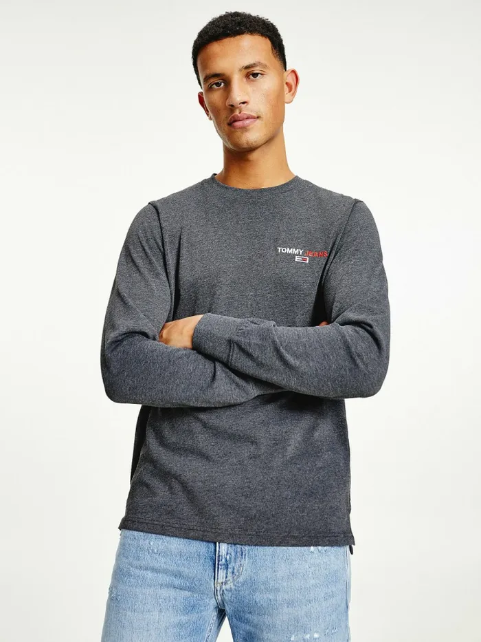 Tommy Hilfiger Logo Recycled Long Sleeve TShirt Black Mens TShirts On Sale
