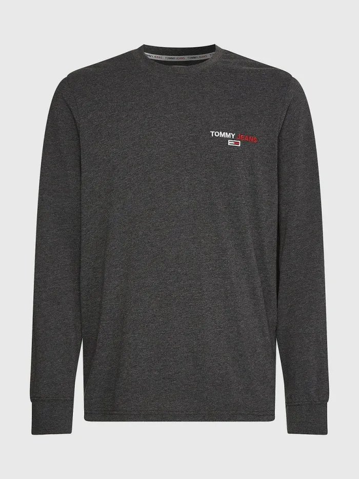 Tommy Hilfiger Logo Recycled Long Sleeve TShirt Black Mens TShirts On Sale