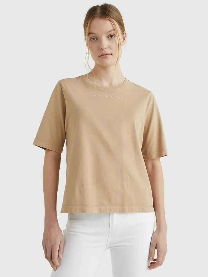 Tommy Hilfiger Logo Relaxed Fit TShirt Beige Womens TShirts Fashion