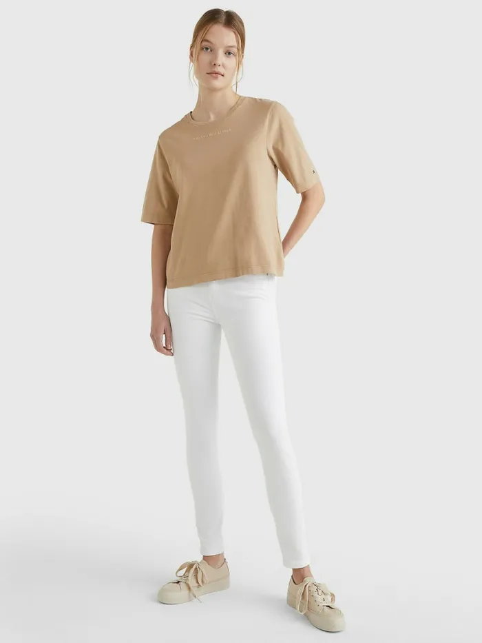 Tommy Hilfiger Logo Relaxed Fit TShirt Beige Womens TShirts Fashion
