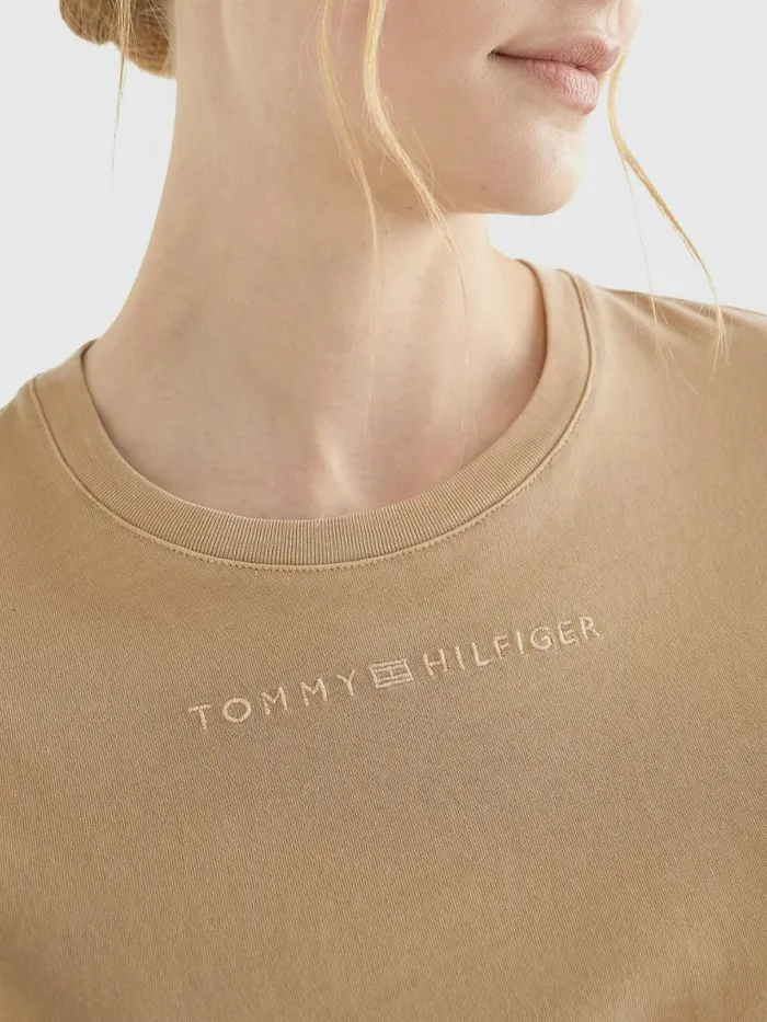 Tommy Hilfiger Logo Relaxed Fit TShirt Beige Womens TShirts Fashion
