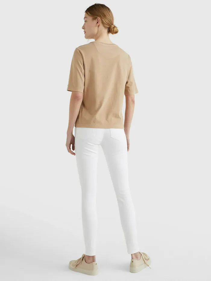 Tommy Hilfiger Logo Relaxed Fit TShirt Beige Womens TShirts Fashion