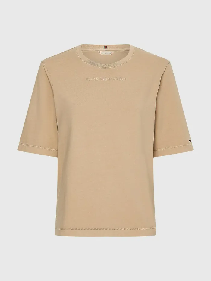 Tommy Hilfiger Logo Relaxed Fit TShirt Beige Womens TShirts Fashion
