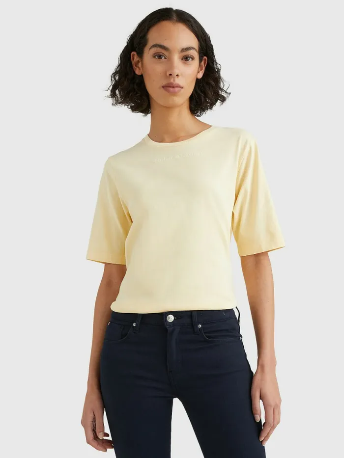 Tommy Hilfiger Logo Relaxed Fit TShirt Lemon Twist Womens TShirts Popular