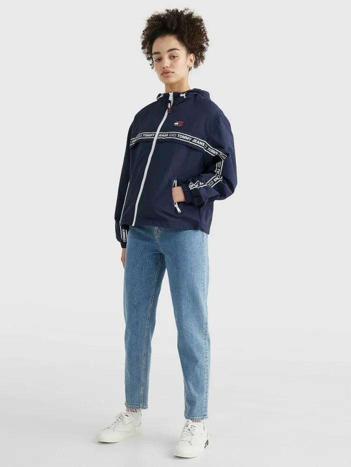 Tommy Hilfiger Logo Tape Chicago Windbreaker Twilight Navy Womens Coats and Jackets Cheap On Sale