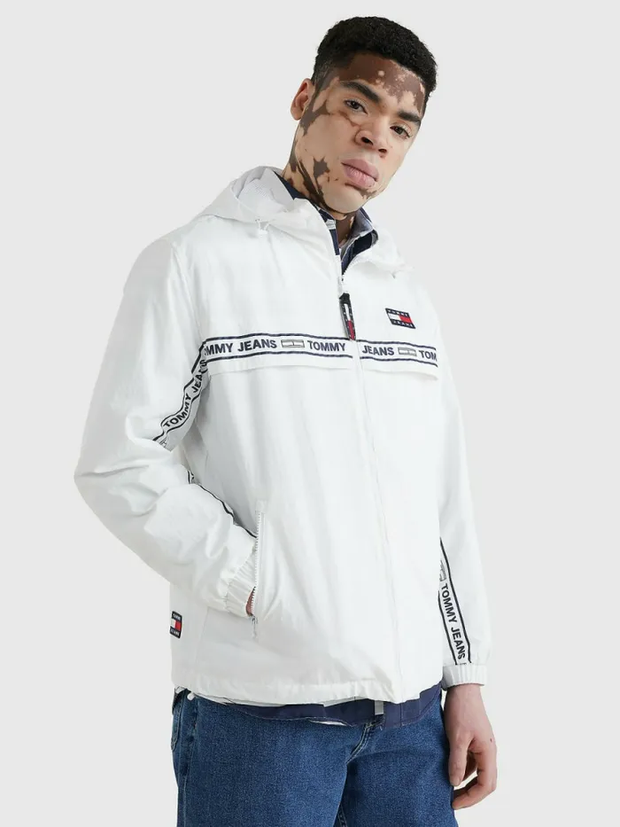 Tommy Hilfiger Logo Tape Chicago Windbreaker White Mens Coats and Jackets Popular Tommy Hilfiger Logo Tape Chicago Windbreaker White Mens Coats and Jackets Popular