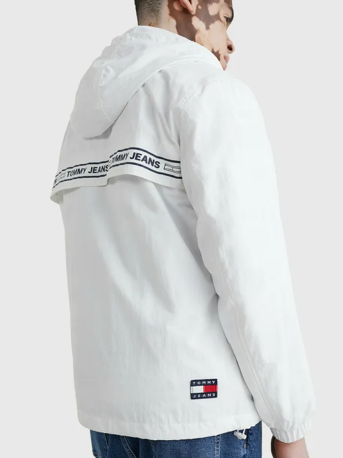 Tommy Hilfiger Logo Tape Chicago Windbreaker White Mens Coats and Jackets Popular