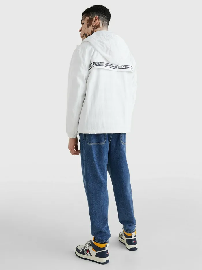 Tommy Hilfiger Logo Tape Chicago Windbreaker White Mens Coats and Jackets Popular