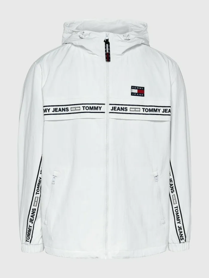Tommy Hilfiger Logo Tape Chicago Windbreaker White Mens Coats and Jackets Popular