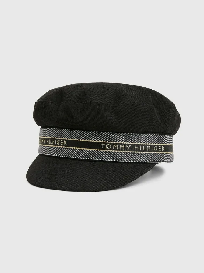 Tommy Hilfiger Logo Tape Corduroy Baker Boy Cap Black Womens Hats and Scarves Gift Ideas Tommy Hilfiger Logo Tape Corduroy Baker Boy Cap Black Womens Hats and Scarves Gift Ideas