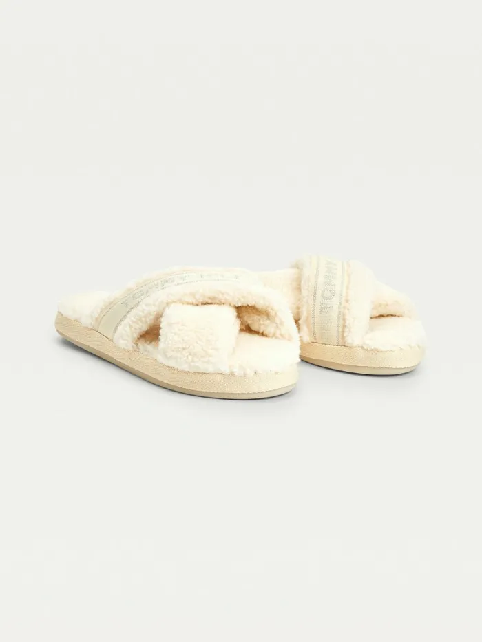 Tommy Hilfiger Logo Tape Fleece Home Slippers Shaved Lemon Ice Womens Flat Shoes On Sale Tommy Hilfiger Logo Tape Fleece Home Slippers Shaved Lemon Ice Womens Flat Shoes On Sale