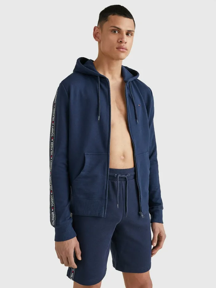 Tommy Hilfiger Logo Tape Hoody Navy Blazer Mens Loungewear and Nightwear