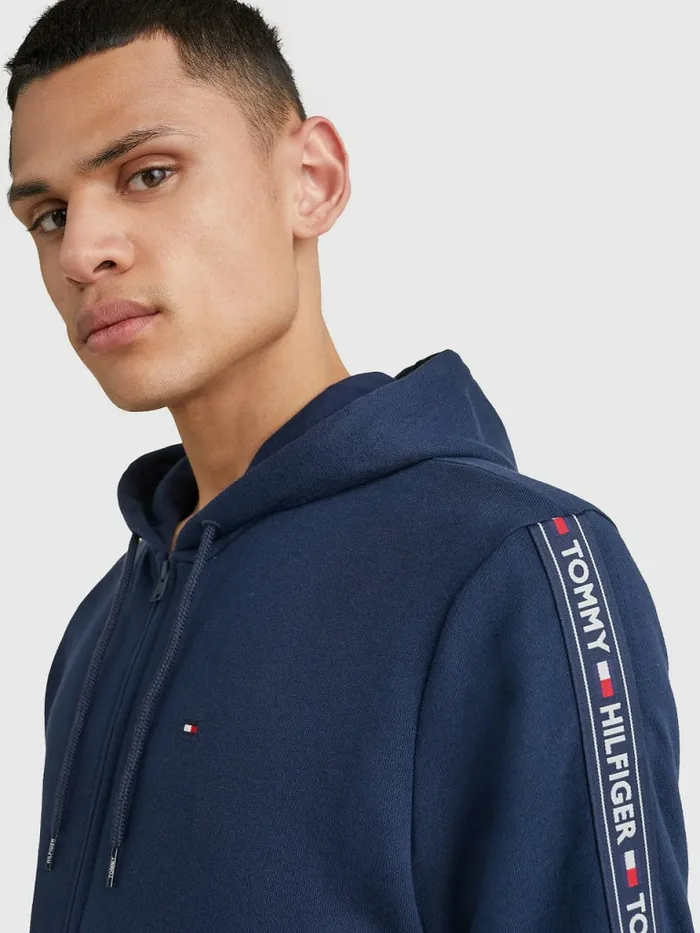 Tommy Hilfiger Logo Tape Hoody Navy Blazer Mens Loungewear and Nightwear