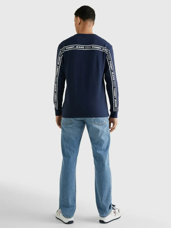 Tommy Hilfiger Logo Tape Long Sleeve TShirt Twilight Navy Mens TShirts For Sale