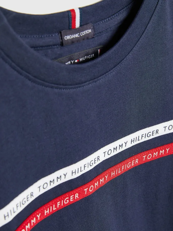 Tommy Hilfiger Logo Tape Organic Cotton TShirt Twilight Navy Boys TShirts and Polos For Sale