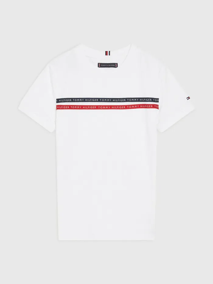 Tommy Hilfiger Logo Tape Organic Cotton TShirt White Boys TShirts and Polos Gift Ideas Tommy Hilfiger Logo Tape Organic Cotton TShirt White Boys TShirts and Polos Gift Ideas