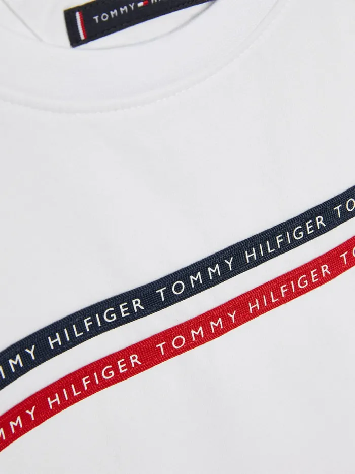 Tommy Hilfiger Logo Tape Organic Cotton TShirt White Boys TShirts and Polos Gift Ideas