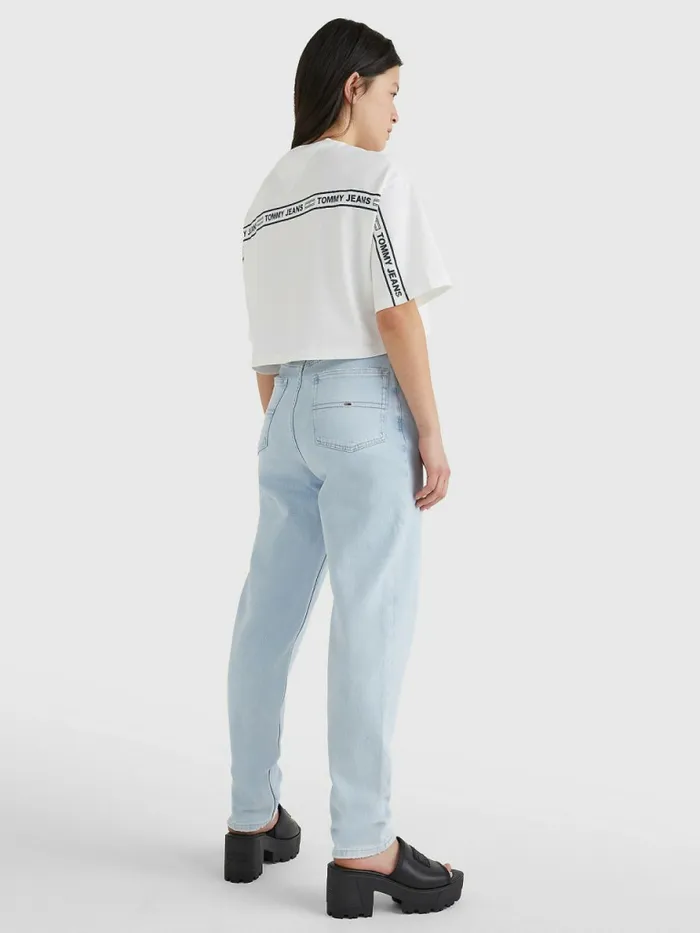 Tommy Hilfiger Logo Tape Oversized Cropped TShirt White Womens TShirts Gift for Friend