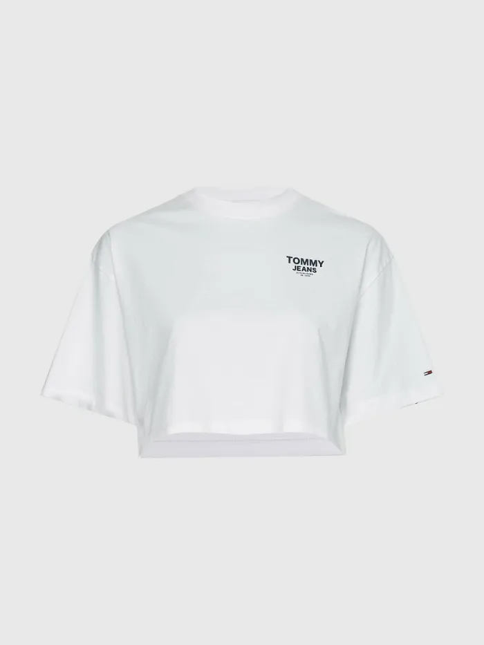 Tommy Hilfiger Logo Tape Oversized Cropped TShirt White Womens TShirts Gift for Friend