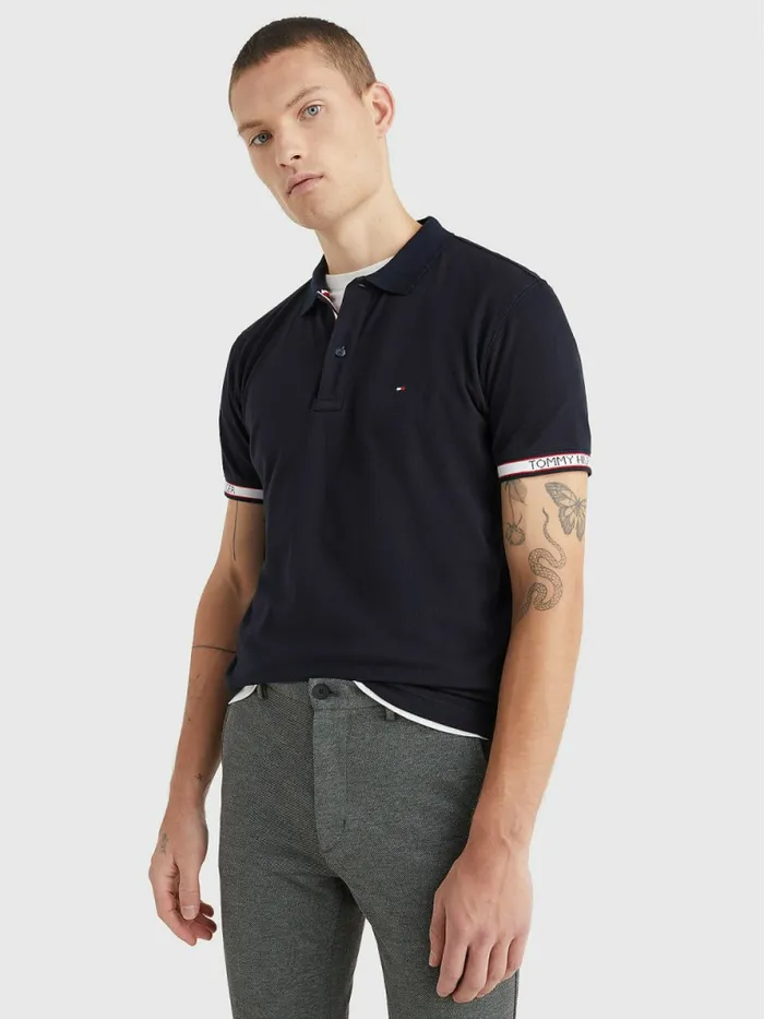 Tommy Hilfiger Logo Tape Polo Desert Sky Mens Polo Shirts For Sale