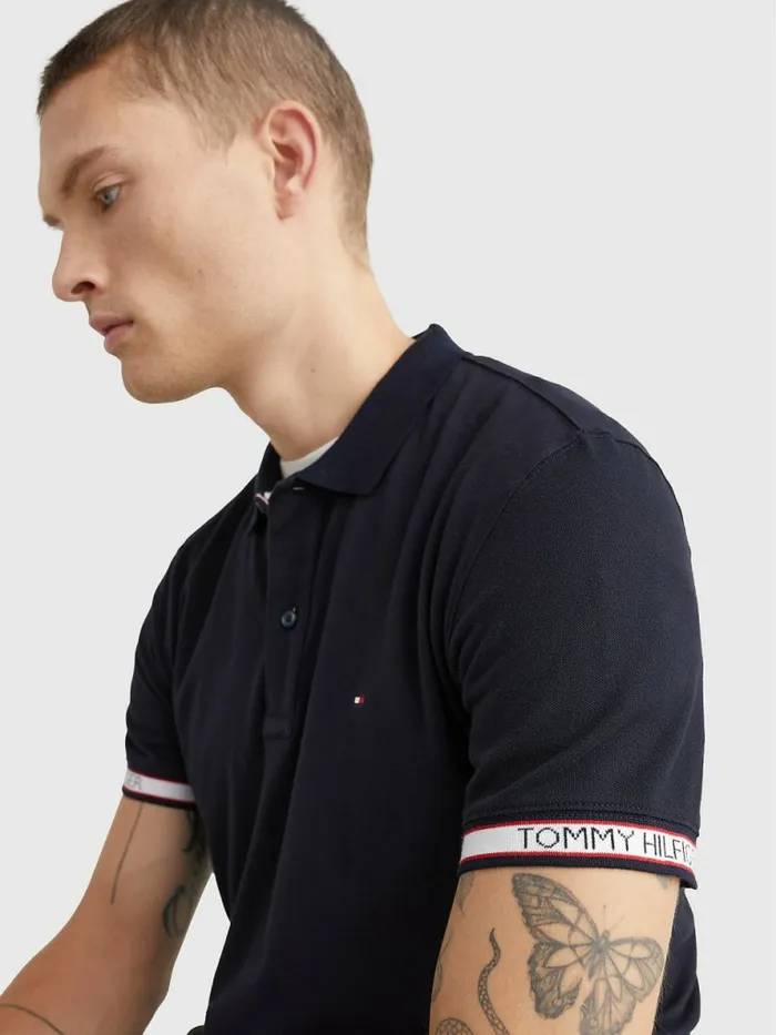 Tommy Hilfiger Logo Tape Polo Desert Sky Mens Polo Shirts For Sale