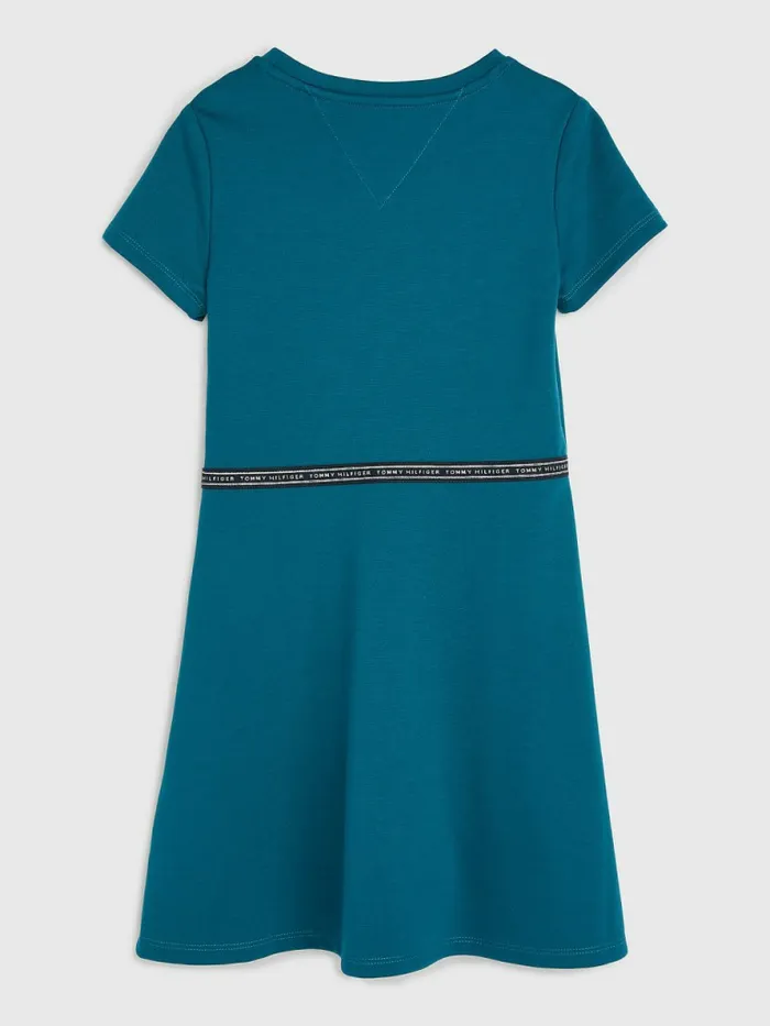 Tommy Hilfiger Logo Tape Punto Skater Dress Petrol Girls Dresses Cheap On Sale