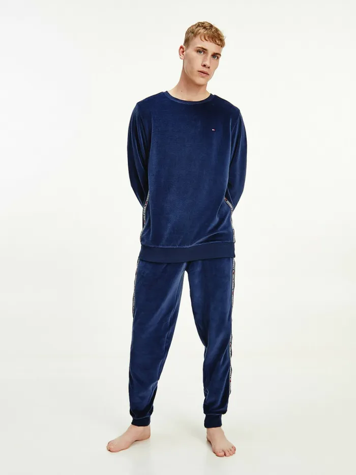 Tommy Hilfiger Logo Tape Sweatshirt Desert Sky Mens Loungewear and Nightwear