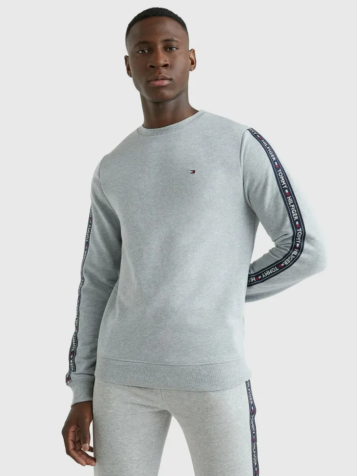 Tommy Hilfiger Logo Tape Sweatshirt Grey Heather Mens Sweatshirts and Hoodies Popular Tommy Hilfiger Logo Tape Sweatshirt Grey Heather Mens Sweatshirts and Hoodies Popular