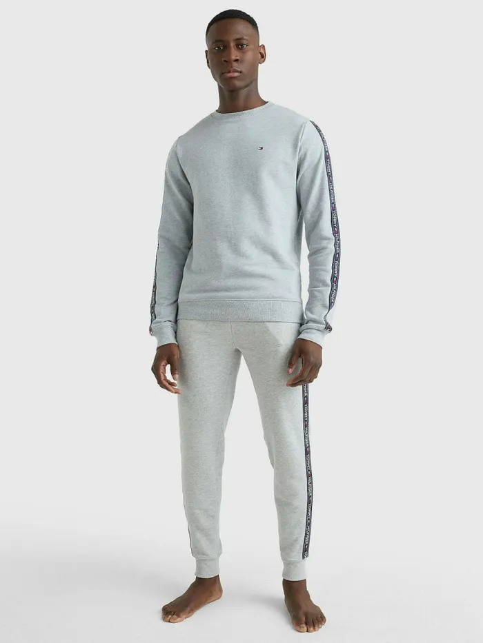 Tommy Hilfiger Logo Tape Sweatshirt Grey Heather Mens Sweatshirts and Hoodies Popular