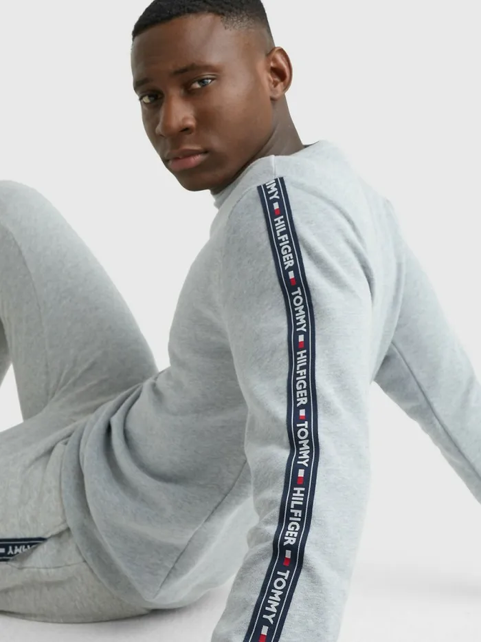 Tommy Hilfiger Logo Tape Sweatshirt Grey Heather Mens Sweatshirts and Hoodies Popular