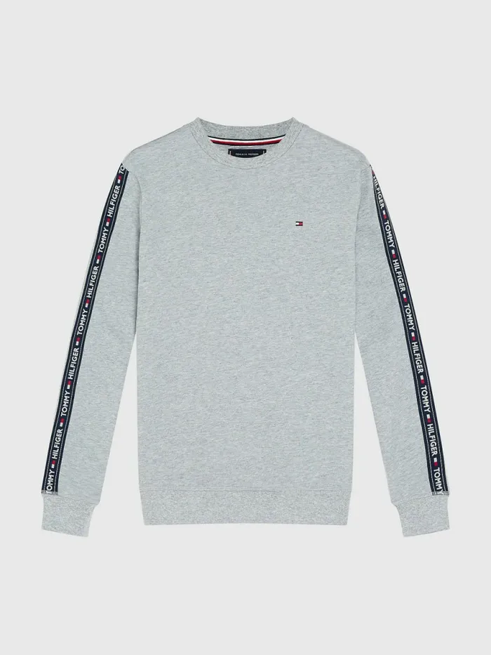 Tommy Hilfiger Logo Tape Sweatshirt Grey Heather Mens Sweatshirts and Hoodies Popular