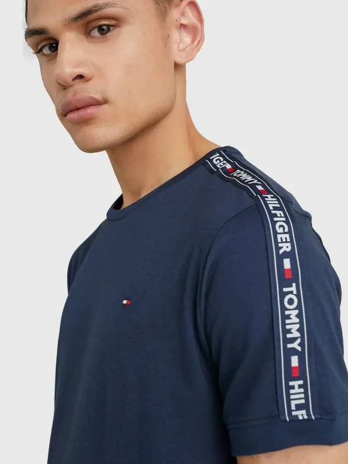 Tommy Hilfiger Logo Tape TShirt Navy Blazer Mens TShirts Gift 4 You