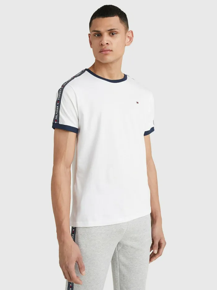 Tommy Hilfiger Logo Tape TShirt White Mens TShirts Online