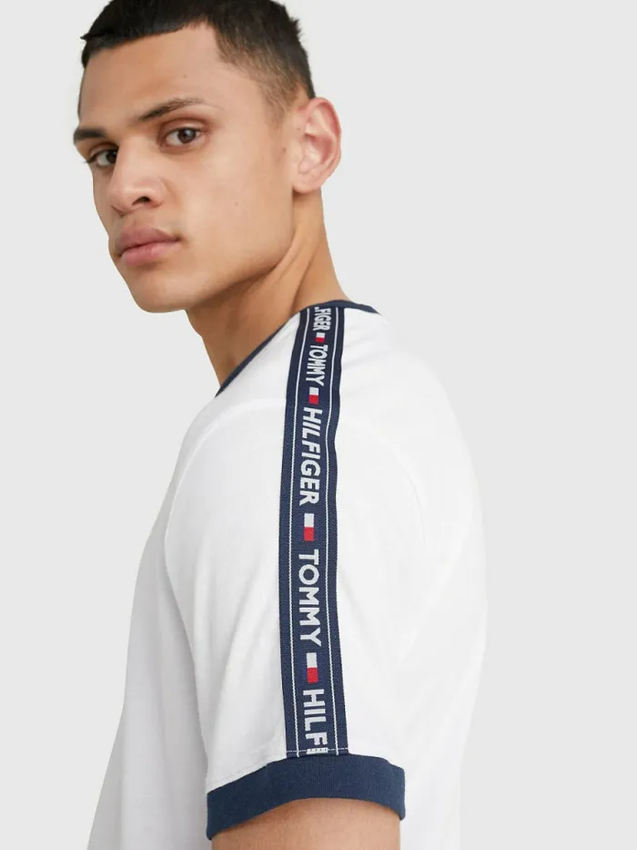 Tommy Hilfiger Logo Tape TShirt White Mens TShirts Online