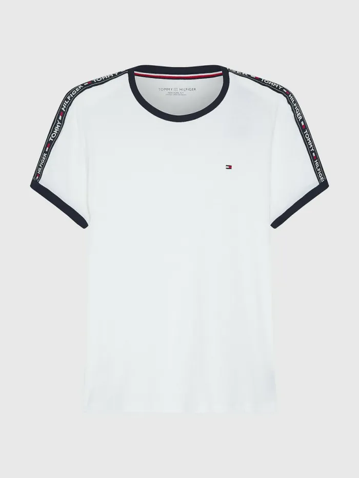 Tommy Hilfiger Logo Tape TShirt White Mens TShirts Online