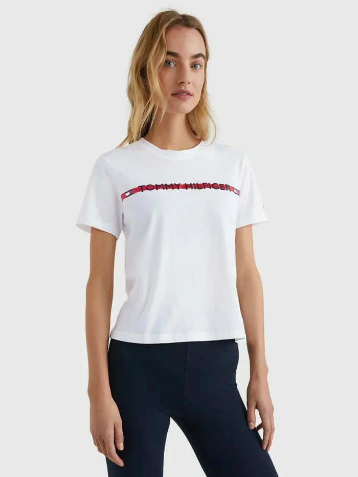 Tommy Hilfiger Logo Tape TShirt White Womens Lounge and Nightwear
