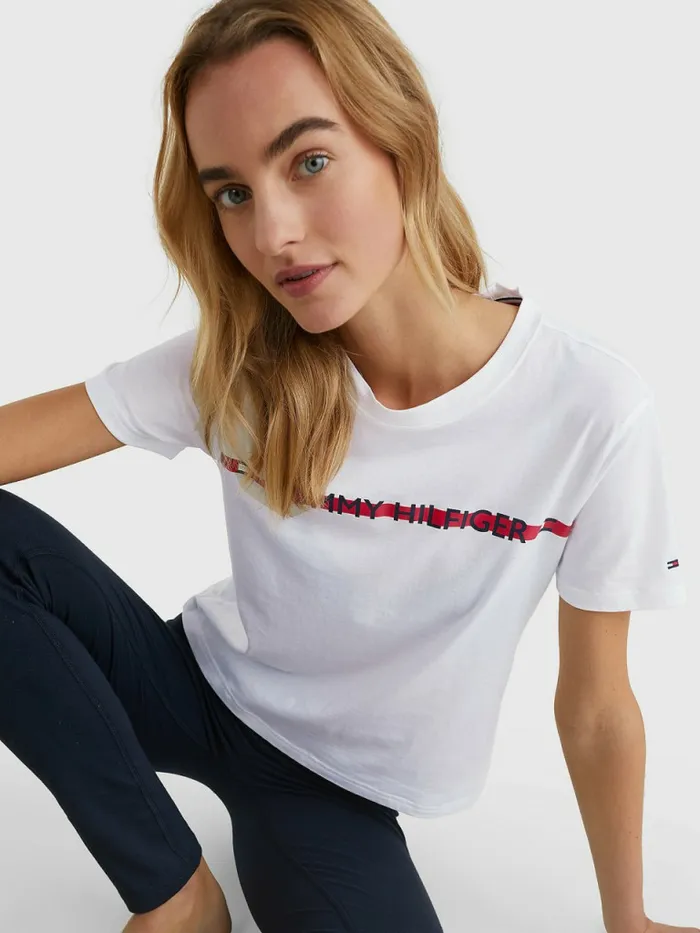 Tommy Hilfiger Logo Tape TShirt White Womens Lounge and Nightwear