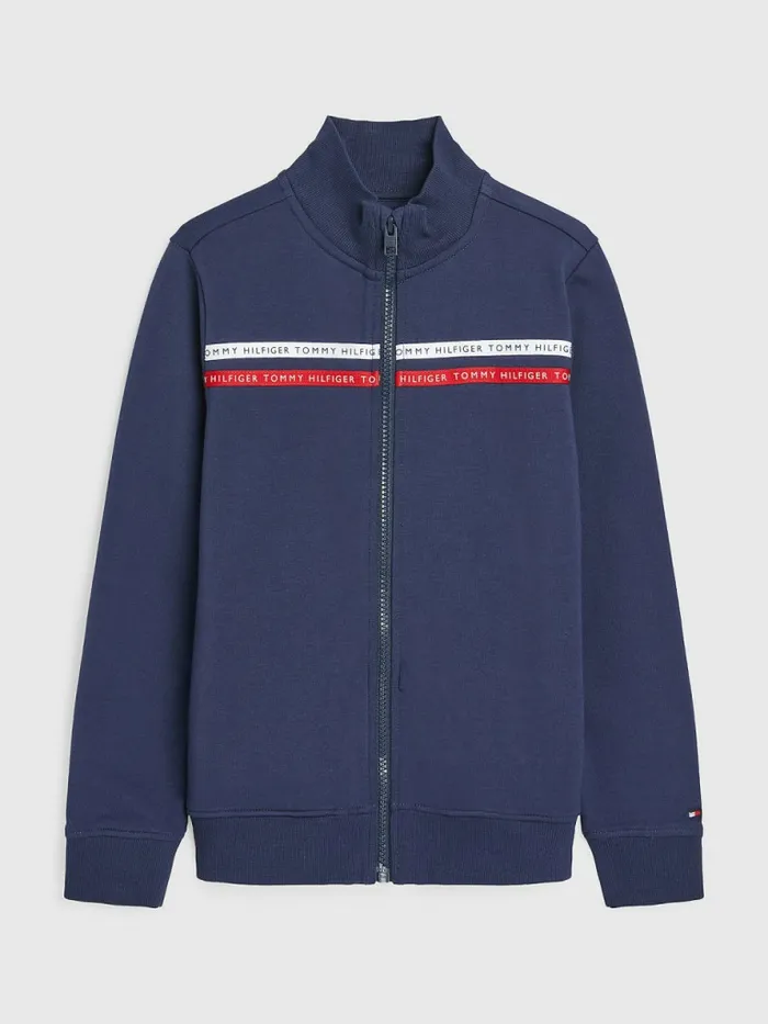 Tommy Hilfiger Logo Tape Track Jacket Twilight Navy Boys Sweatshirts and Hoodies For Sale Tommy Hilfiger Logo Tape Track Jacket Twilight Navy Boys Sweatshirts and Hoodies For Sale
