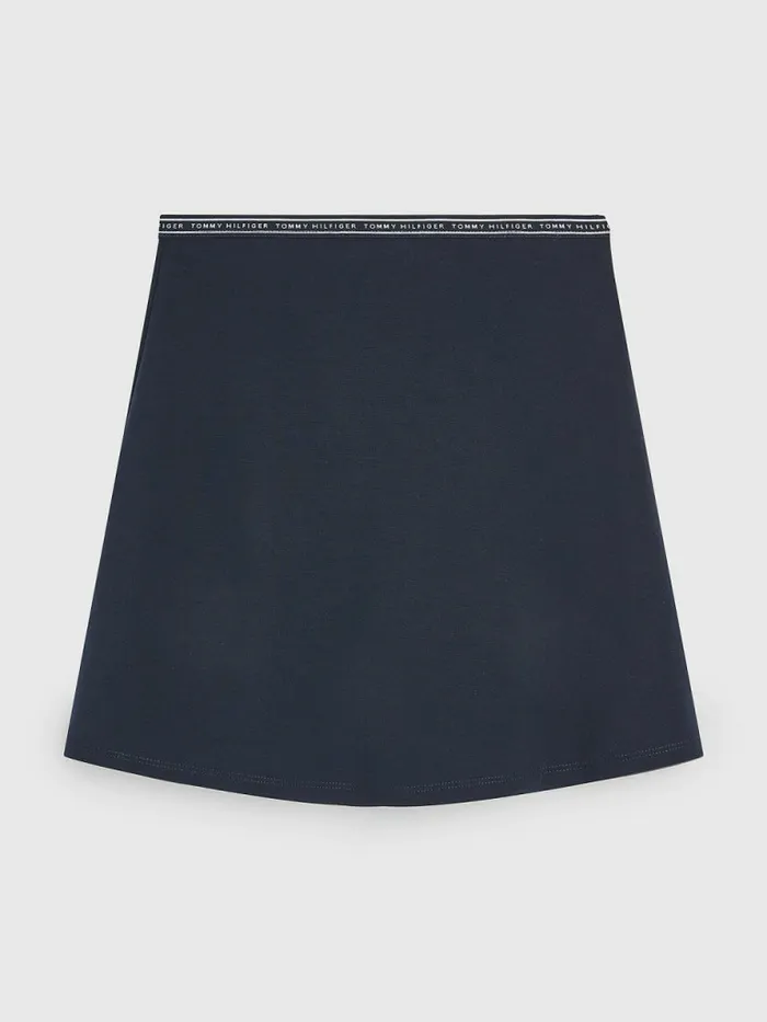 Tommy Hilfiger Logo Tape Waistband Mini Skirt Desert Sky Girls Trousers Shorts and Skirts On Sale
