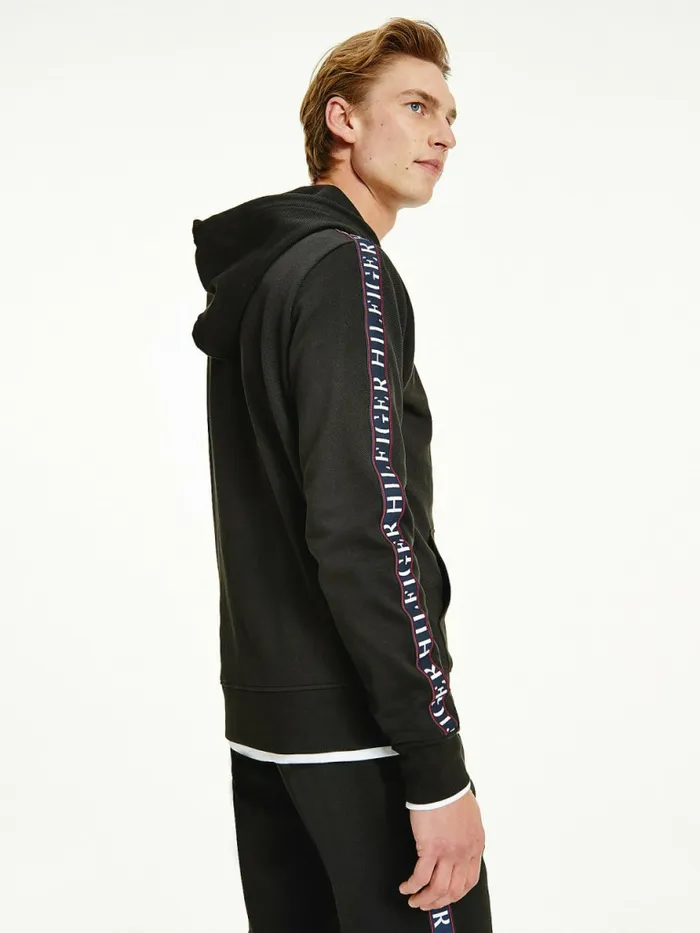Tommy Hilfiger Logo Tape ZipThru Hoody Black Mens Sweatshirts and Hoodies Gift Ideas