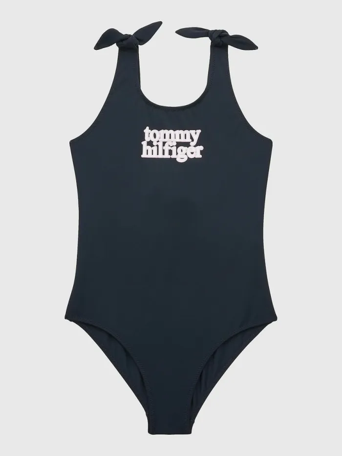 Tommy Hilfiger Logo Tie Strap OnePiece Swimsuit Desert Sky Girls Swimwear Sale Tommy Hilfiger Logo Tie Strap OnePiece Swimsuit Desert Sky Girls Swimwear Sale